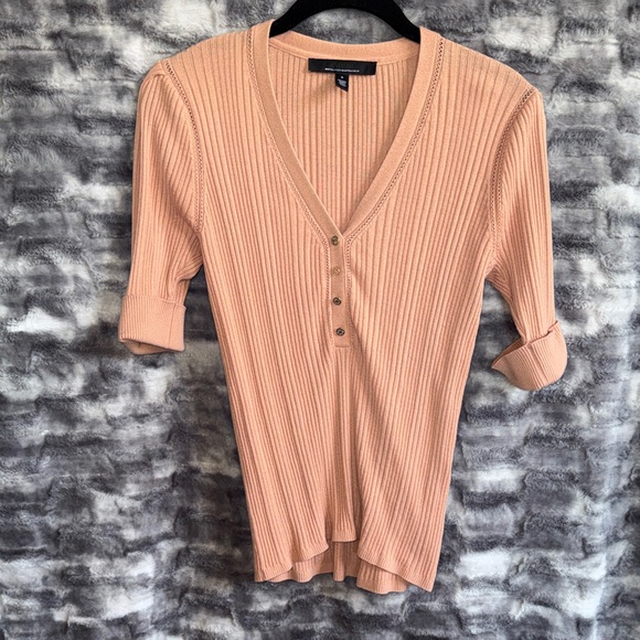 White House Black Market Tops - White House Black Market Ribbed V-Neck Blouse - Peach